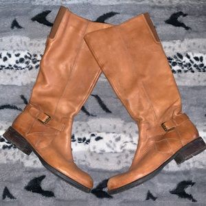 Franco Sarto Tan Heeled Leather Zip-Up Pristine Boots — 9